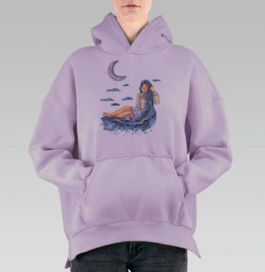 Девушка Море, Hoodie Oversize Fiolet, утепленная