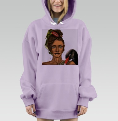 Девушка с черным лебедем и зеленой птицей, Hoodie Mjhigh Dig Mel, Fiolet, утепленная