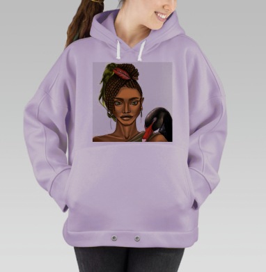 Девушка с черным лебедем и зеленой птицей, Hoodie Oversize Fiolet