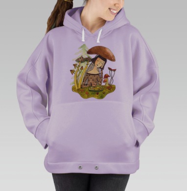 Девушка с грибом на голове в лесу гармония природы и человека, Hoodie Oversize Fiolet