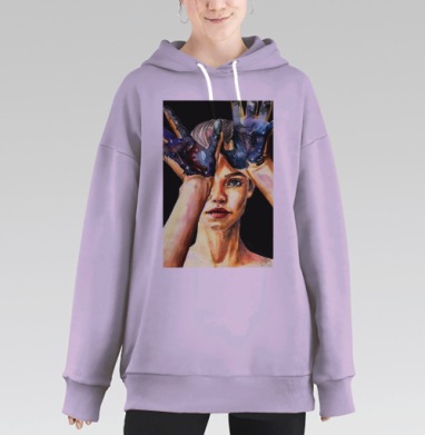 Девушка с космосом на руках в ночном небесном пространстве, Hoodie Long Oversize Fiolet