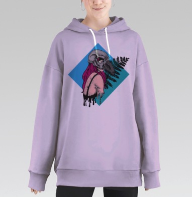 Девушка с маской черепа птицы уникальный образ мистической силы, Hoodie Long Oversize Fiolet
