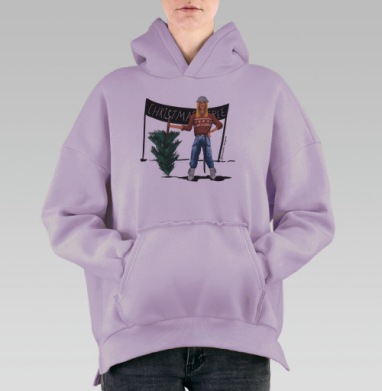 Девушка с мини елкой в свитере и джинсах Christmas Tree, Hoodie Oversize Fiolet, утепленная