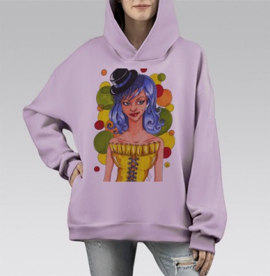 Девушка в цилиндре, Hoodie Mono Fiolet, оверсайз, утепленная