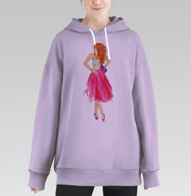 Девушка в розовой юбке, Hoodie Long Oversize Fiolet