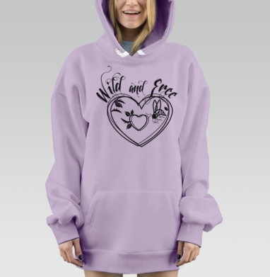 Дикий и Свободный сердце с листьями насекомым, Hoodie Mjhigh Dig Mel, Fiolet, утепленная