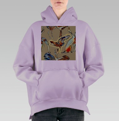Динамичные журавли в брачных танцах песочный цвет тренд года, Hoodie Oversize Fiolet, утепленная