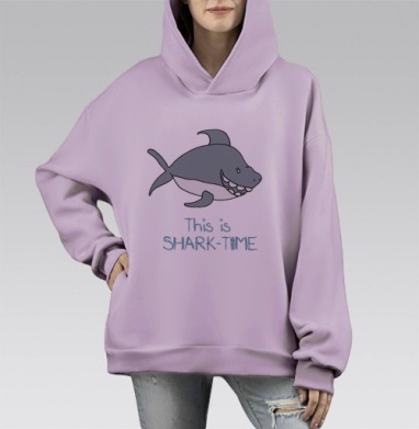 Улыбающаяся акула — время позитива!, Hoodie Mono Fiolet, оверсайз, утепленная