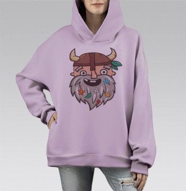 Довольный бородач, Hoodie Mono Fiolet, оверсайз, утепленная