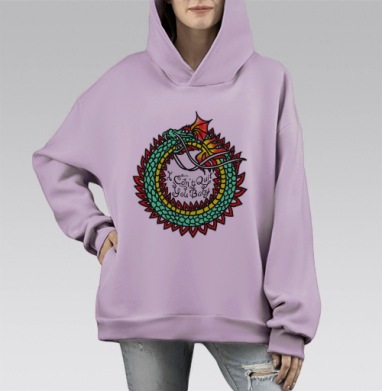Дракон, кусающий себя за хвост, Hoodie Mono Fiolet, оверсайз, утепленная