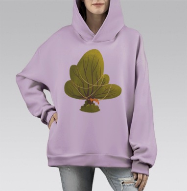 Дуб зеленый, Hoodie Mono Fiolet, оверсайз, утепленная