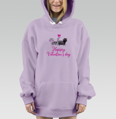 Два контрастных кота с сердцем к дню всех влюбленных, Hoodie Mjhigh Dig Mel, Fiolet, утепленная