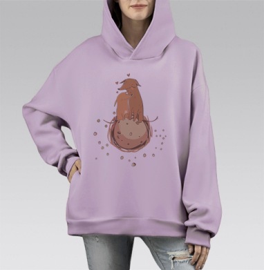 Двое любовь, Hoodie Mono Fiolet, оверсайз, утепленная