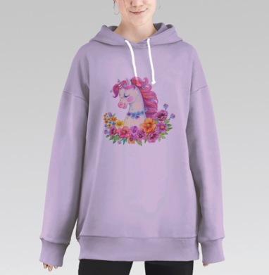 Единорог с цветами, Hoodie Long Oversize Fiolet