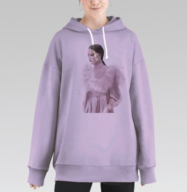 Элегантное платье с пушистыми рукавами и задумчивым взглядом, Hoodie Long Oversize Fiolet