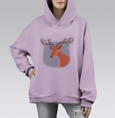 Еловый олень, Hoodie Mono Fiolet, оверсайз, утепленная
