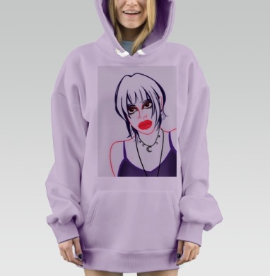 Эмоциональный женский портрет с красными губами на фиолетовом, Hoodie Mjhigh Dig Mel, Fiolet, утепленная