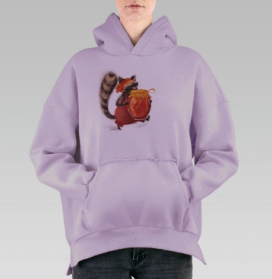 Енот с вареньем в красной шапке для подарка, Hoodie Oversize Fiolet, утепленная