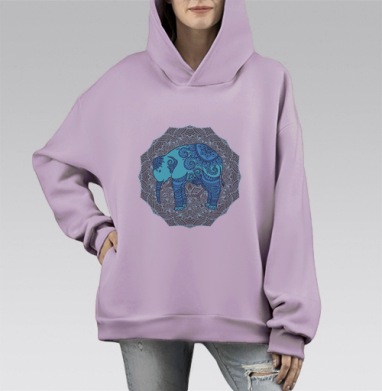 Этнический слон, фон мандала, Hoodie Mono Fiolet, оверсайз, утепленная