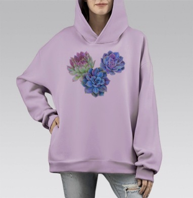 Эхеверия, Hoodie Mono Fiolet, оверсайз, утепленная