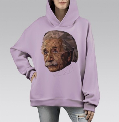 Эйнштейн в лоу поли, Hoodie Mono Fiolet, оверсайз, утепленная