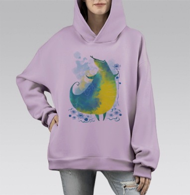 Фантастическое существо с лотосом в руках, Hoodie Mono Fiolet, оверсайз, утепленная