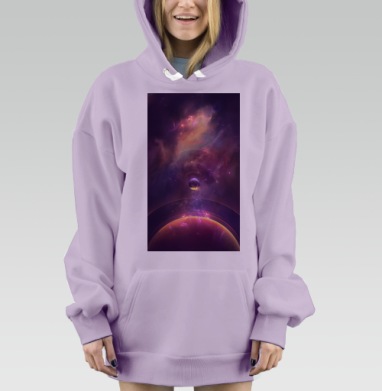 Фиолетовая космическая мистическая планета над планетой, Hoodie Mjhigh Dig Mel, Fiolet, утепленная