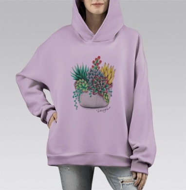 Флорариум с суккулентами, Hoodie Mono Fiolet, оверсайз, утепленная