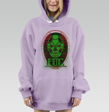 Футуристическое цифровое лицо с зелеными и красными оттенками, Hoodie Mjhigh Dig Mel, Fiolet, утепленная