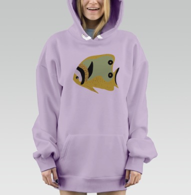 Жёлтая зелёная рыба с чёрными элементами на сером фоне, Hoodie Mjhigh Dig Mel, Fiolet, утепленная