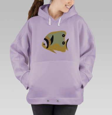 Жёлтая зелёная рыба с чёрными элементами на сером фоне, Hoodie Oversize Fiolet