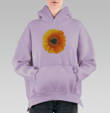 Жёлтый подсолнух с акварельной живописной окраской на белом фоне, Hoodie Oversize Fiolet, утепленная