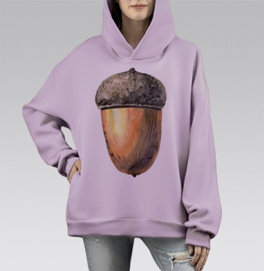 Желудь нарисованный акварелью, Hoodie Mono Fiolet, оверсайз, утепленная