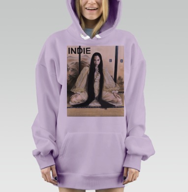 Женщина в длинном платье с длинными волосами сидит на полу, Hoodie Mjhigh Dig Mel, Fiolet, утепленная