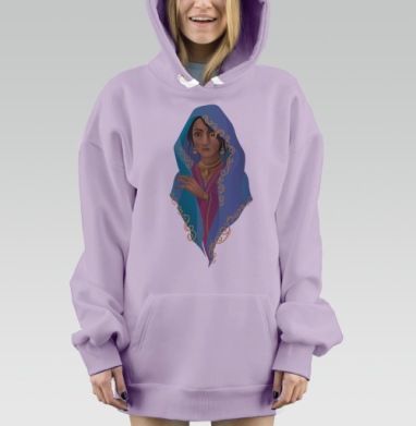 Женщина в синем платке с золотом музыка и дорога, Hoodie Mjhigh Dig Mel, Fiolet, утепленная