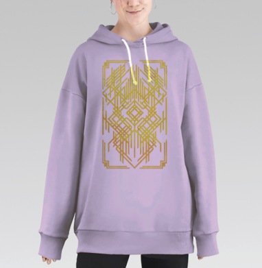 Геометрический золотой узор на черном фоне ардеко стиль, Hoodie Long Oversize Fiolet