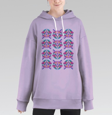 Геометричный кот текстура, Hoodie Long Oversize Fiolet