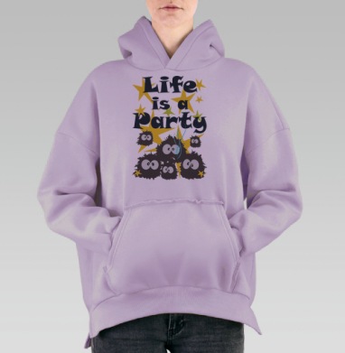 Жизнь Это Вечеринка пушистые существа глаза дым, Hoodie Oversize Fiolet, утепленная
