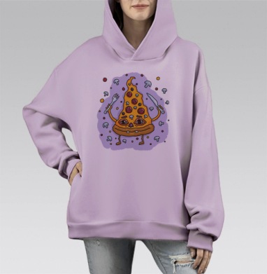 Голодная пицца, Hoodie Mono Fiolet, оверсайз, утепленная
