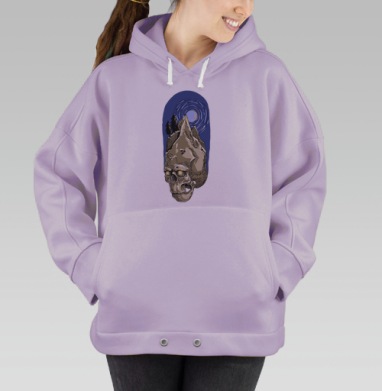 Голова череп гора под луной в ночном небе, Hoodie Oversize Fiolet