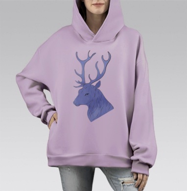 Голова оленя, Hoodie Mono Fiolet, оверсайз, утепленная
