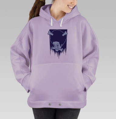 Голова с костями и мрачной иронией среди темного синего, Hoodie Oversize Fiolet