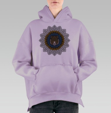 Голова тигра в мандале синий золотой тигра, Hoodie Oversize Fiolet, утепленная
