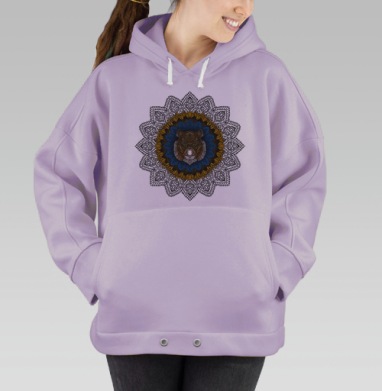 Голова тигра в мандале синий золотой тигра, Hoodie Oversize Fiolet