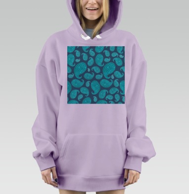 Голубой узор пейсли вектор бирюзовый красота цвета, Hoodie Mjhigh Dig Mel, Fiolet, утепленная