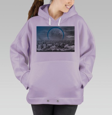 Городская луна над горами в футуристическом стиле, Hoodie Oversize Fiolet