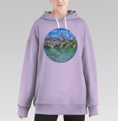 Горы и озеро, Hoodie Long Oversize Fiolet