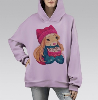 Горячий шоколад, Hoodie Mono Fiolet, оверсайз, утепленная