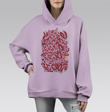 Граффити алфавит, Hoodie Mono Fiolet, оверсайз, утепленная