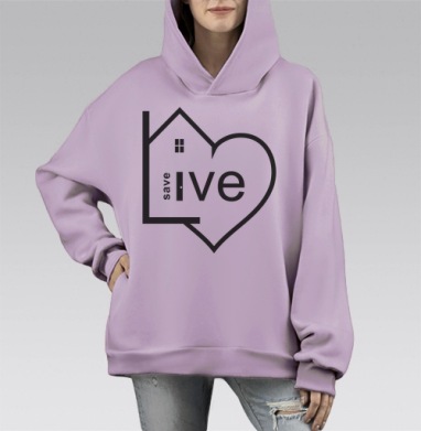 Графический призыв спасти жизни, Hoodie Mono Fiolet, оверсайз, утепленная